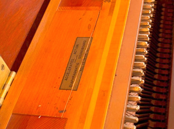 Cracked braces make it impossible for a piano to keep tune. Often, sellers will cover this part of the piano with felt to hide the damage.